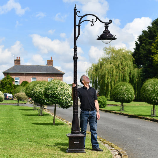 2.5m Antique Brown Ornate Cast Iron Victorian Lamp Post Scale Shot