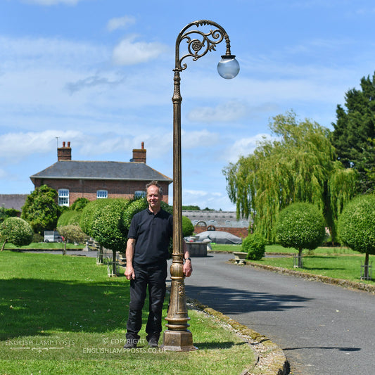 3.1m Antique Gold Victorian Globe Cast Iron Lamp Post Scale Shot