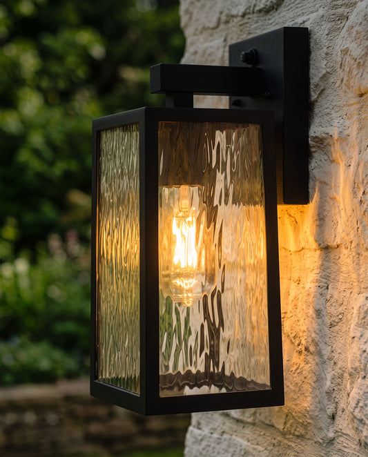 'Boîte' Dimpled Glass Black Wall Light Digital Illustrations At Night
