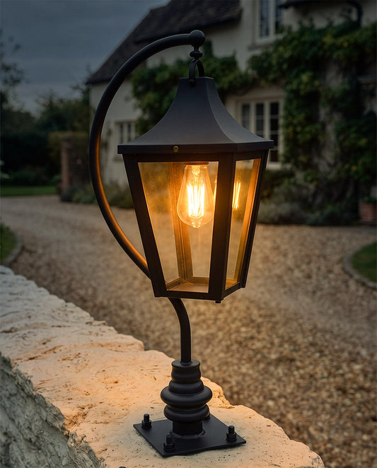 Black Swan Neck Driveway Post Light - 106cm Digital Illustration At Night