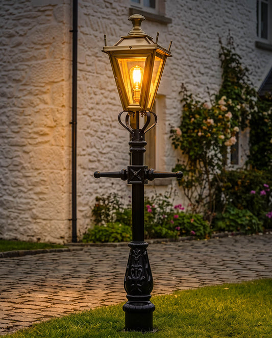 Antique Brass 'Dorchester' Miniature Lamp Post - 1.5m Digital Illustration AT Night
