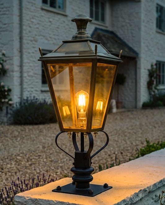 Antique Brass Dorchester Pillar Post Light - 71cm Digital illustration At Night