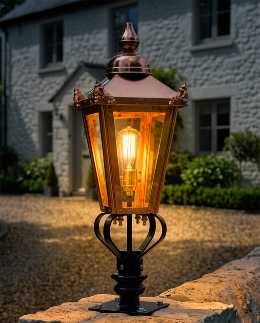 Victorian Copper Lantern & Pillar Post - 71cm Digital Illustration At Night