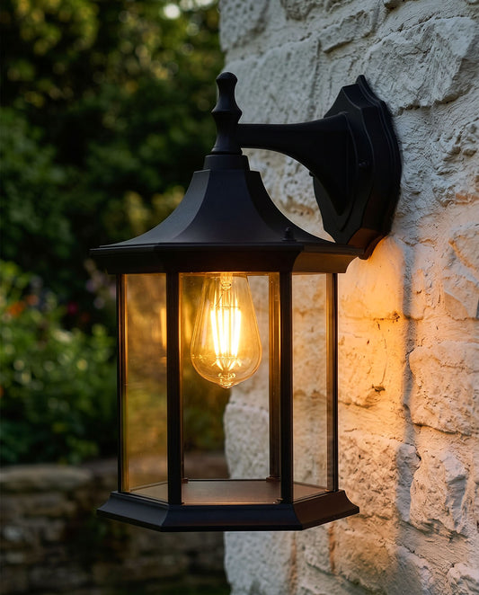 'Clarendon' Traditional Top Fix Wall Lantern Digital Illustration At Night