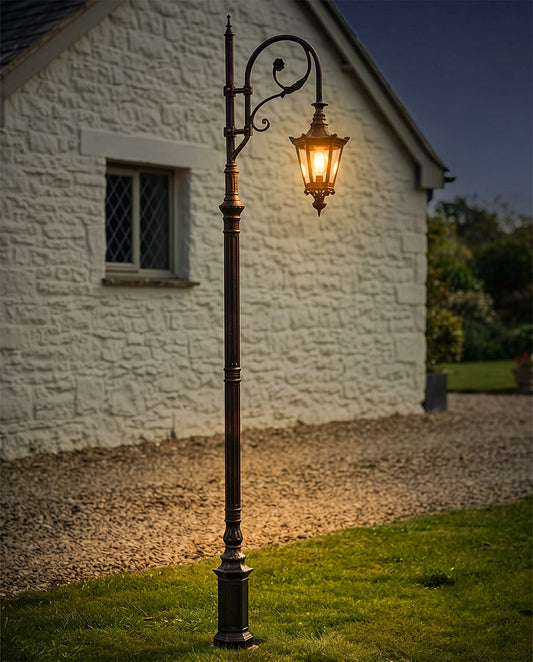3.5m Antique Copper Traditional Swan Neck Lamp Post Digital Illustration At Night