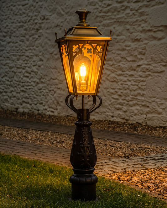 Antique Brass Gothic Low Level Garden Light
