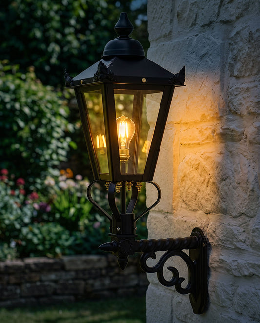 BLACK VICTORIAN WALL LIGHT Digital Illustration At Night