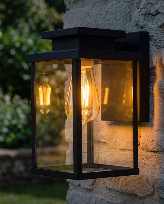 Large Black Contemporary Outdoor Top Fix Wall Light Digital Illustration At Night