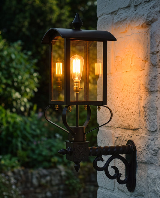 Black Curved Top Victorian Garden Wall Light Digital Illustration At Night