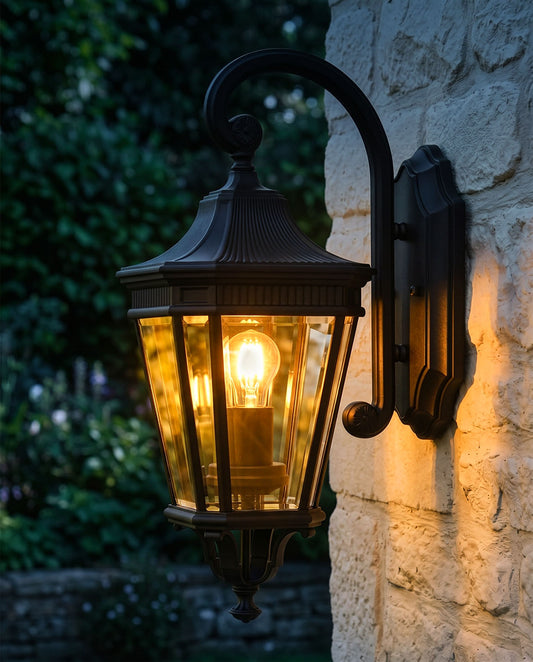BLACK TRADITIONAL SUSPENDED WALL LANTERN Digital Illustration At Night