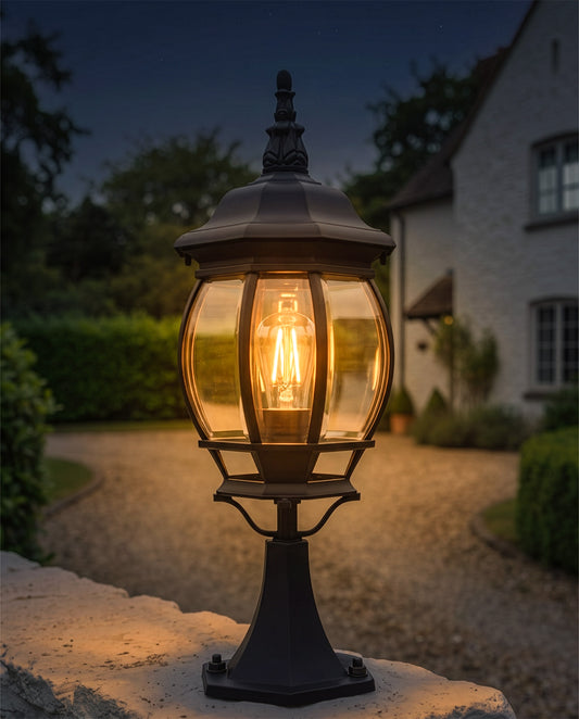 'Ascot' Black Medium Pillar Light Digital Illustration At Night