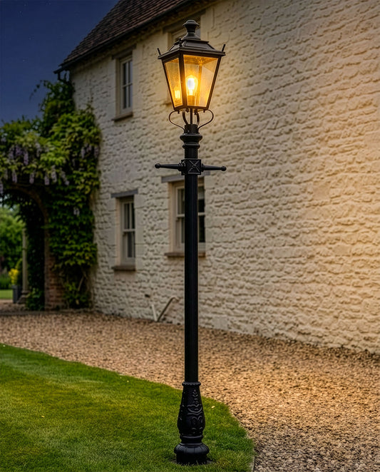 Traditional Black Dorchester Garden Lamp Post Digital Illustration At Night