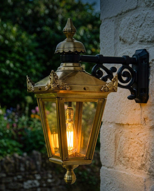 'PADWORTH' STANDARD ANTIQUE BRASS TOP FIX WALL LIGHT Digital Illustration At Night