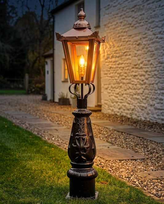 Copper Victorian Garden Post Light Digital Illustration At Night