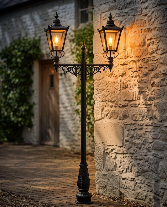 2.2m Double Head Victorian Lamp Post Digital Illustration At Night