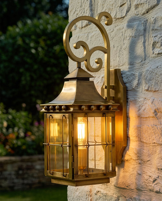 ANTIQUE BRASS 'COLCHESTER' TOP FIX WALL LIGHT Digital Illustration At Night