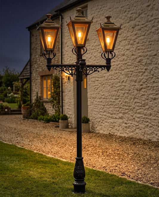 Triple Headed 'Dorchester' Lamp Post - Small Digital Illustration At Night