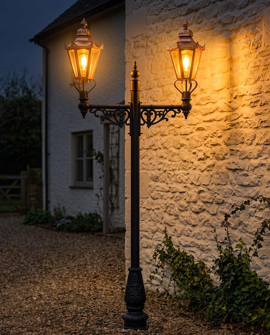2.6m Double Head Victorian Lamp Post Digital Illustration At Night