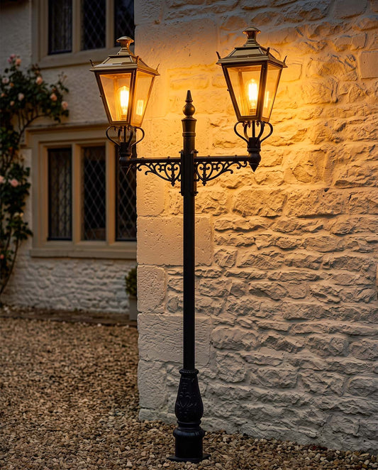 Antique Brass Dorchester Double Head Lamp Post Digital Illustration AT Night
