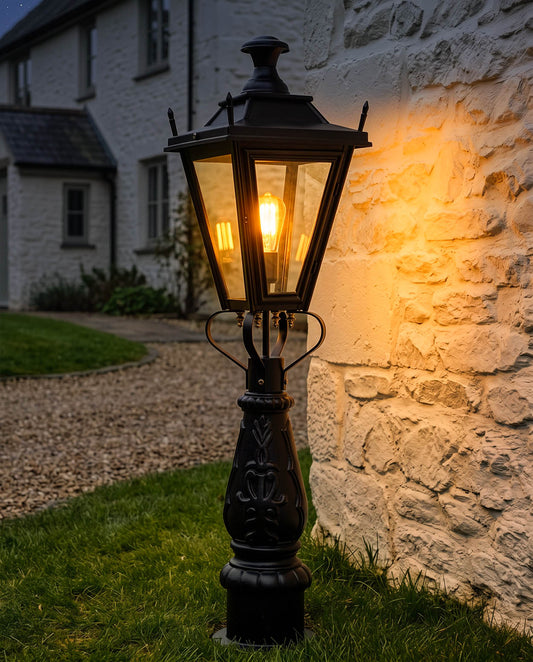 'Dorchester' Traditional Pillar Light Digital Illustration At Night