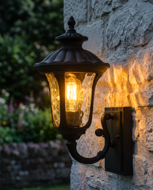 'EATON' TRADITIONAL ORNATE VICTORIAN ALUMINIUM BOTTOM FIX WALL LANTERN - 35CM Digital Illustration At Night