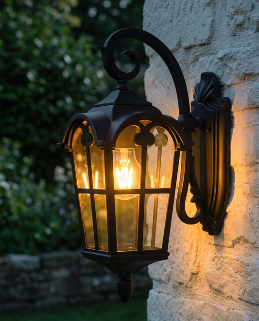 'Victoria' Black Traditional Top Fix Wall Light Digital Illustration At Night