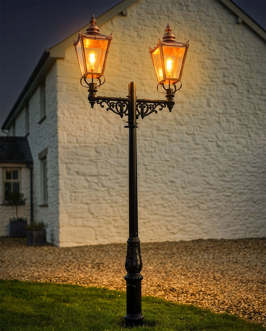 “Balmoral” Copper Victorian Double Head Lamp Post Digital Illustration At Night