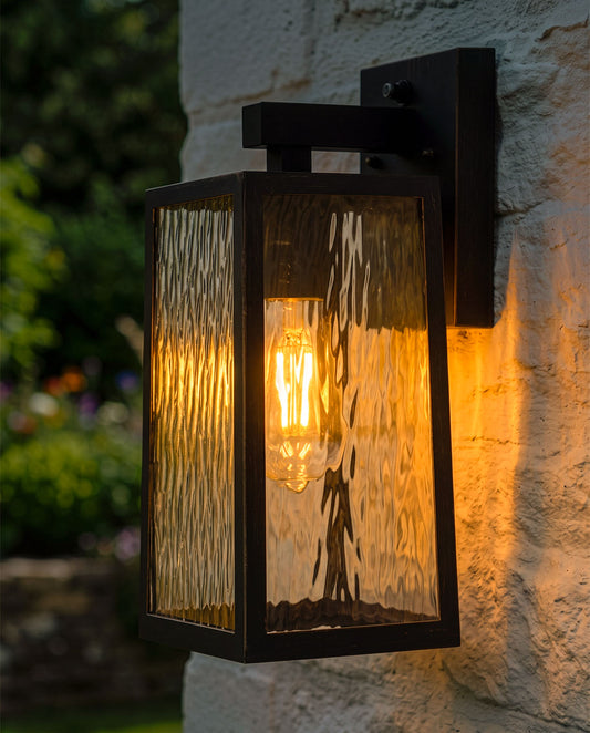 'Boîte' Dimpled Glass Copper Wall Light Digital Illustration At Night