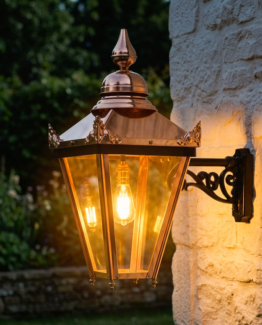 'Halton' Victorian Copper Square Wall Light Digital Illustration At Night