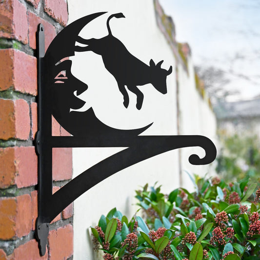 "Cow Jumping Over The Moon" Garden Hanging Basket Bracket In Situ