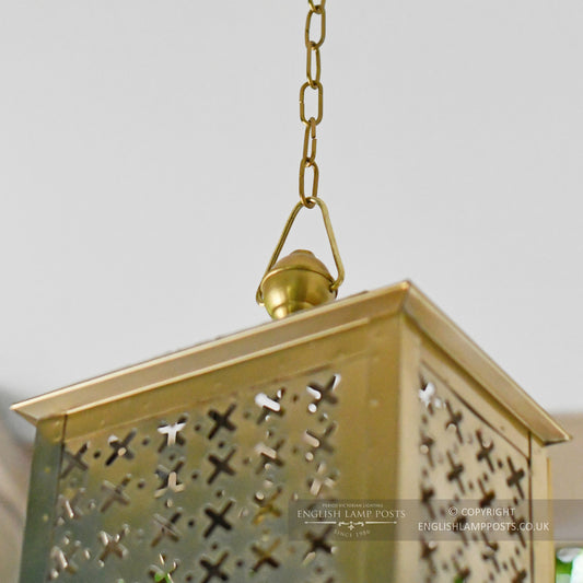 Brass Finish Lantern on Chain Close Up