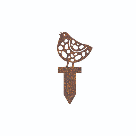 Patterned Chick Garden Sheet Steel Spike Sculpture In Rustic