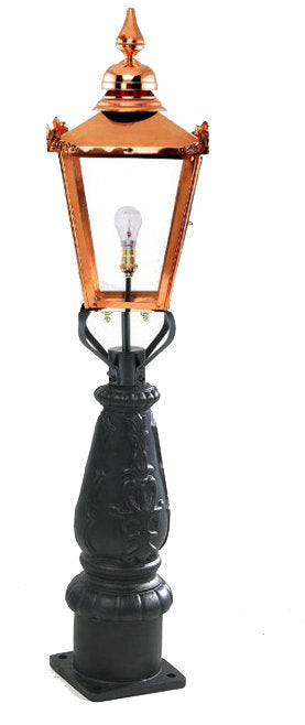 Victorian garden post light with copper lantern