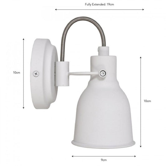 Cream Contemporary Swan Necked Wall Light by Garden Trading Dimensions