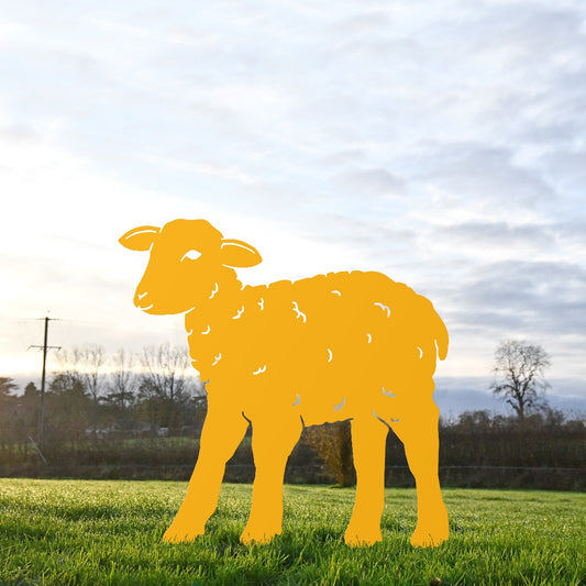 Young Curly Lamb Garden Sheet Steel Silhouette In Yellow