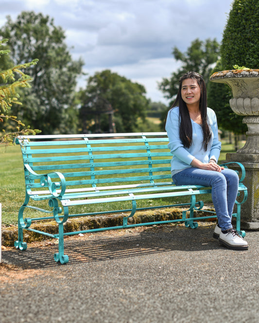 Lime-green garden bench
