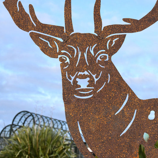 Fallow Stag Garden Sheet Steel Silhouette In Rustic Close Up