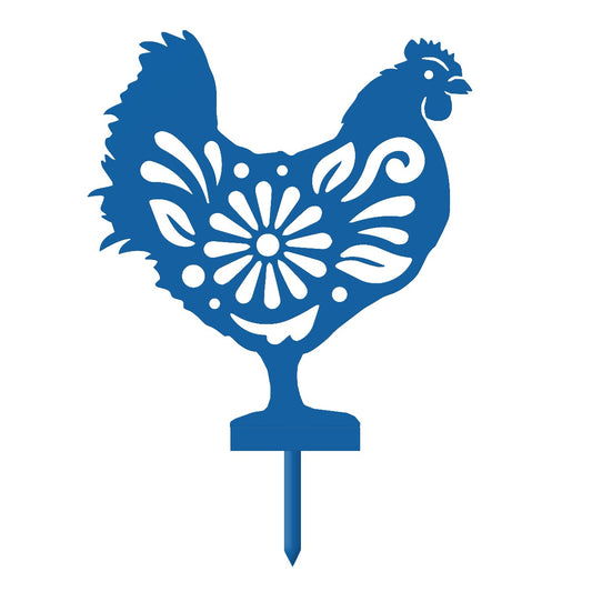 Flower Hen Garden Sheet Steel Silhouette In Blue