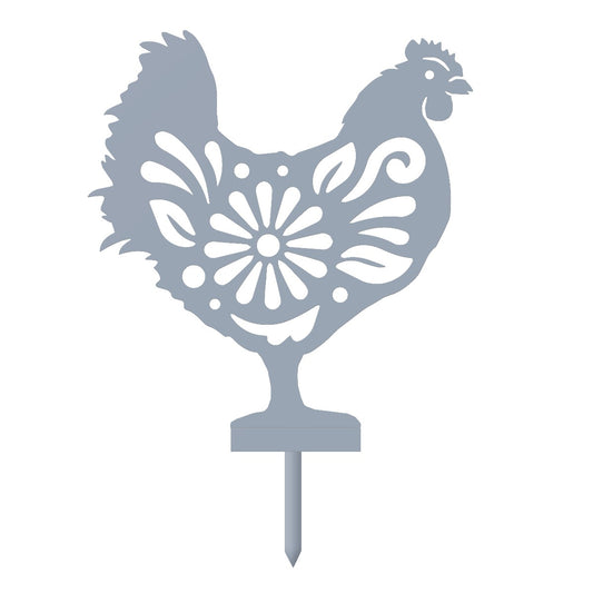 Flower Hen Garden Sheet Steel Silhouette In Silver