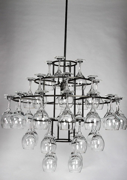 Hanging wine glass holder and light