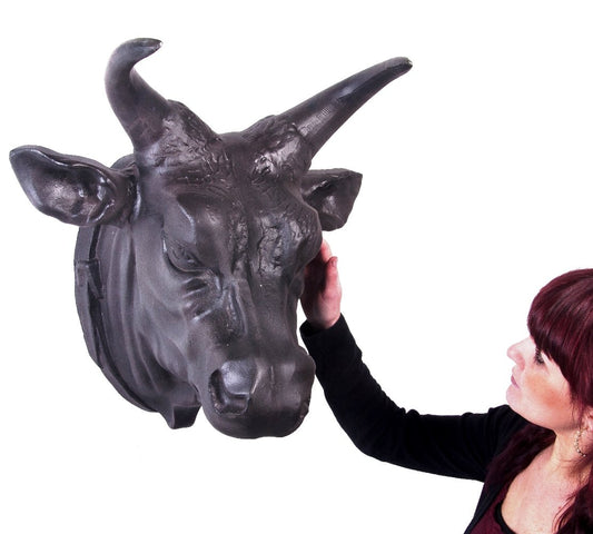 bulls head mounted on a wall scale shot