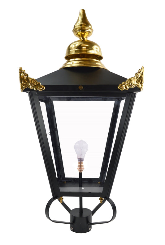 Large Black Victorian Lantern With Polished Brass Detailing