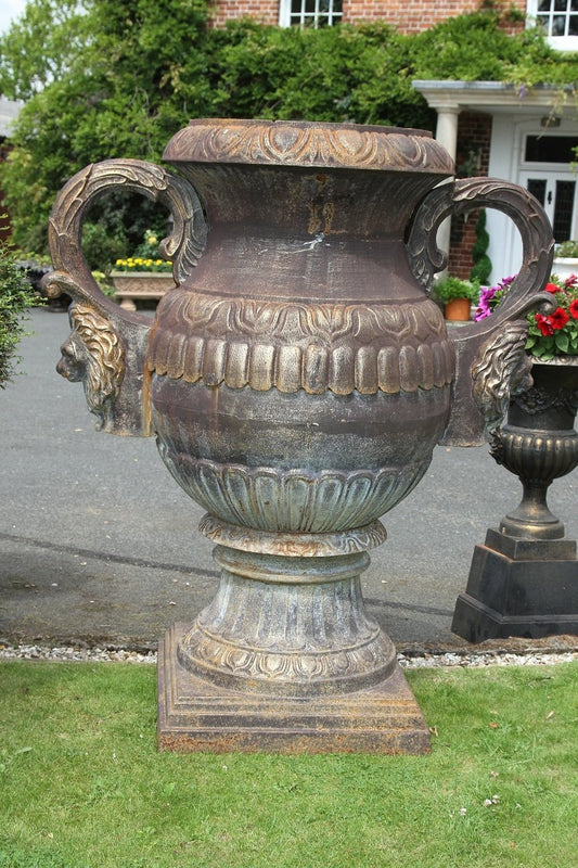 large cast iron urn planter outside