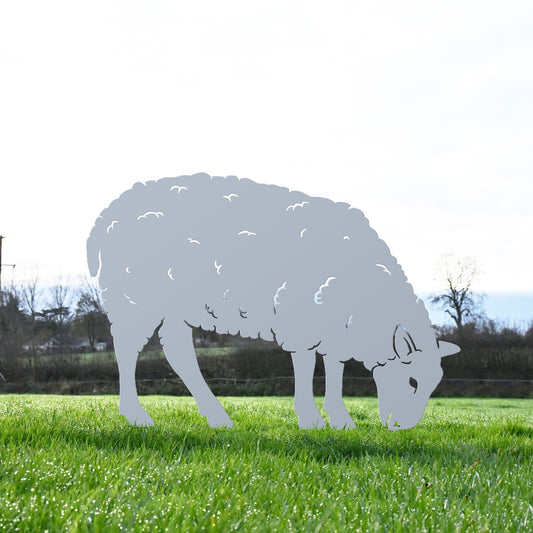 Feeding Ewe Sheep Garden Sheet Steel Silhouette In Silver