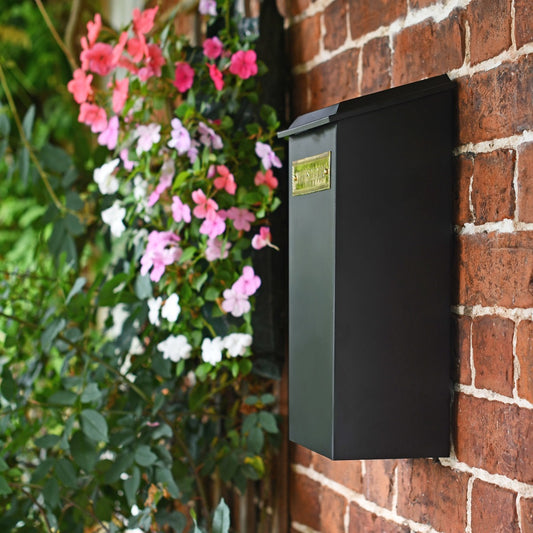 Side view of the Standard 'Redhill' Black Newspaper Box