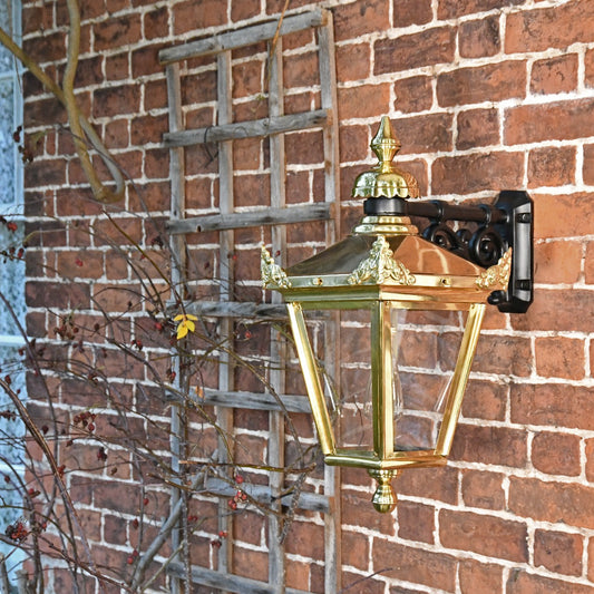 Brass Hanging Victorian Wall Lantern Fitted To Brick Wall
