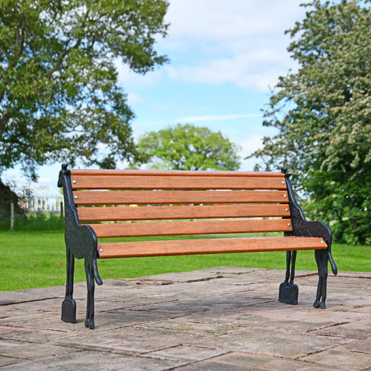 Cast Iron and Wooden Slat Giraffe Garden Bench