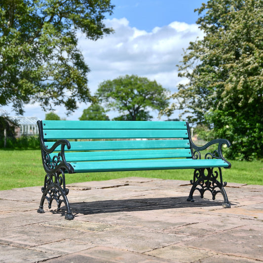Ornate Scroll Cast Iron and Green Park Bench