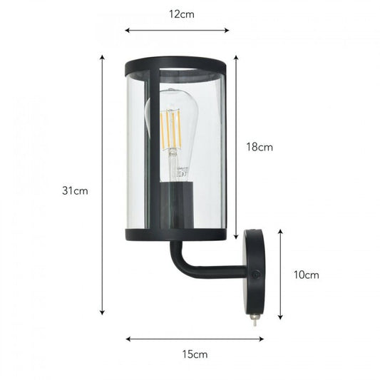 Modern Black Steel Cylindrical Wall Light With Dimensions