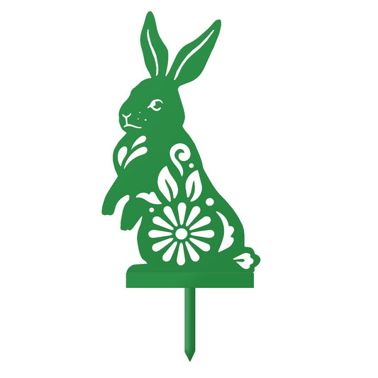 Floral Rabbit Garden Sheet Steel Silhouette In Green